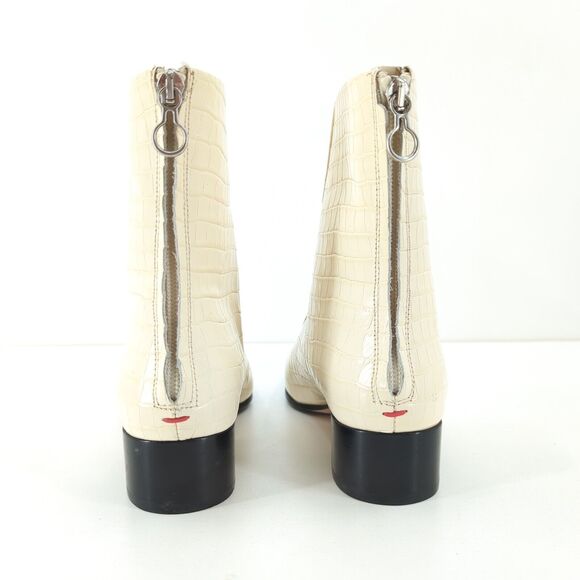 Aeyde Women 36 6 Amelia Boots Ecru Cream White Croc Embossed Leather Square Toe - Picture 8 of 10